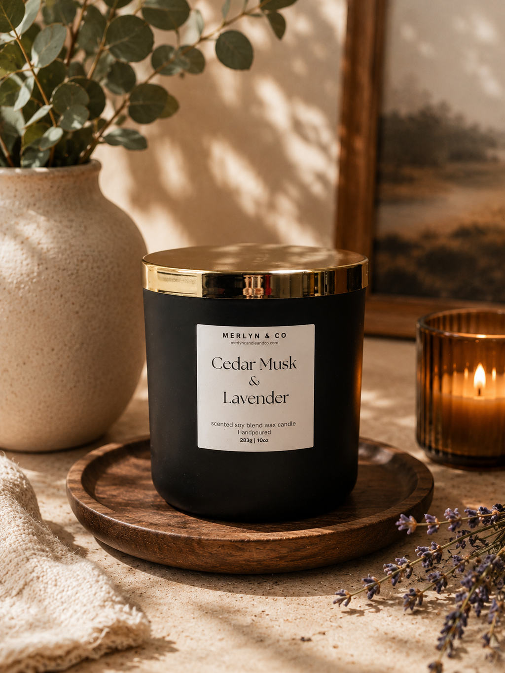 Cedar Musk + Lavender  cotton wick 10 oz