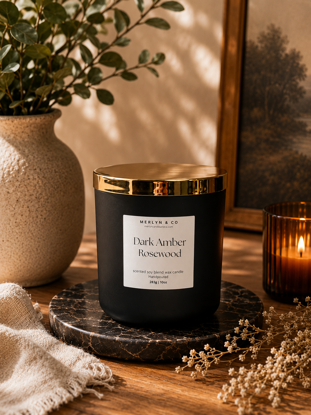 Dark Amber Rosewood- cotton wick 10 oz