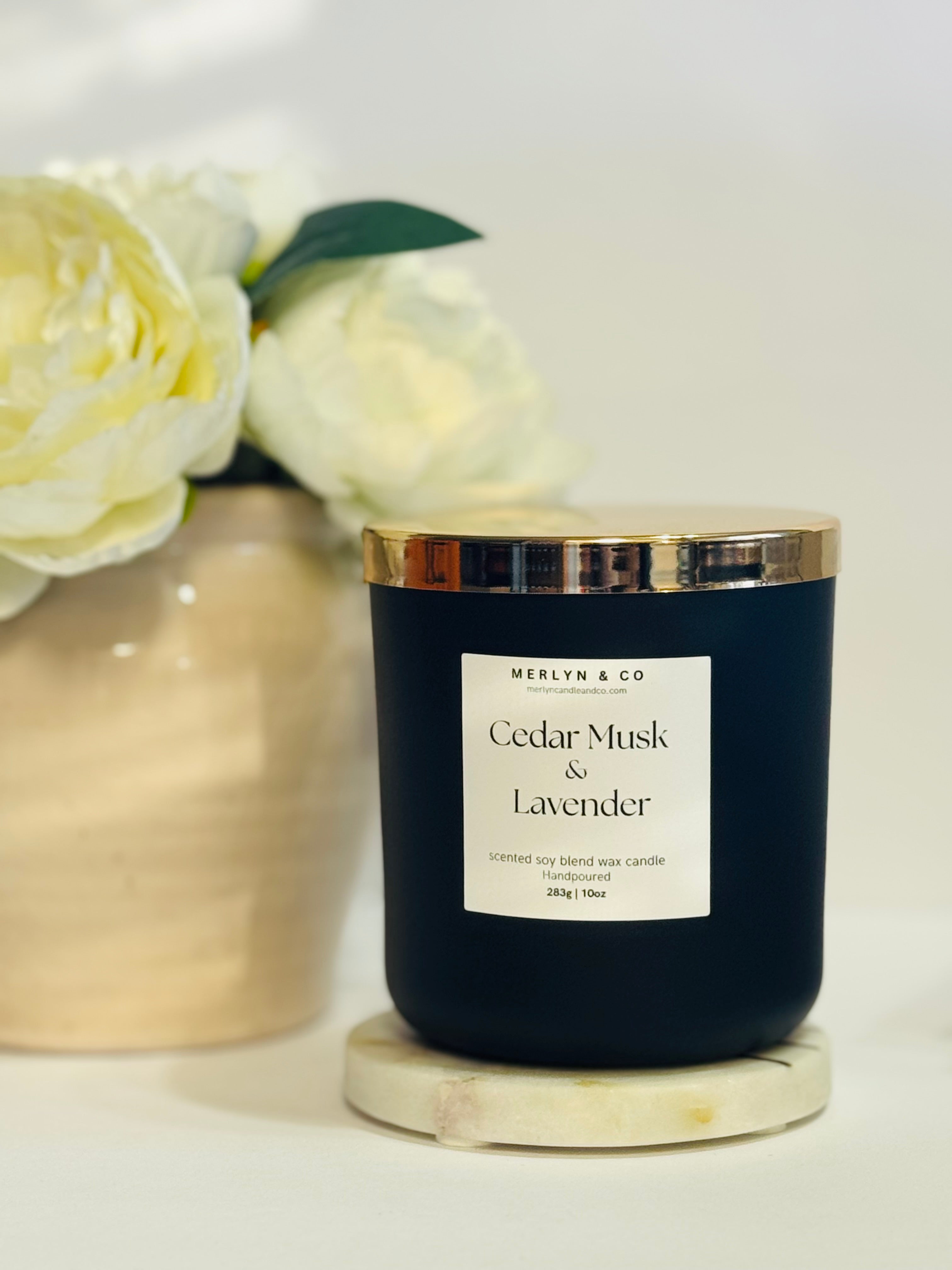 Cedar Musk + Lavender  cotton wick 10 oz