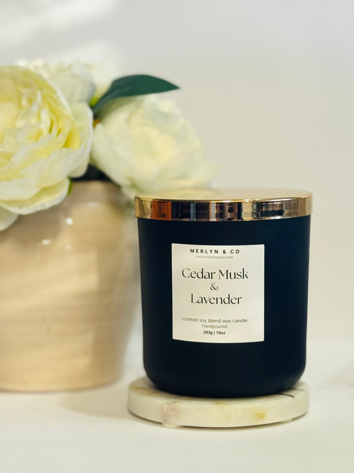 Cedar Musk + Lavender  cotton wick 10 oz