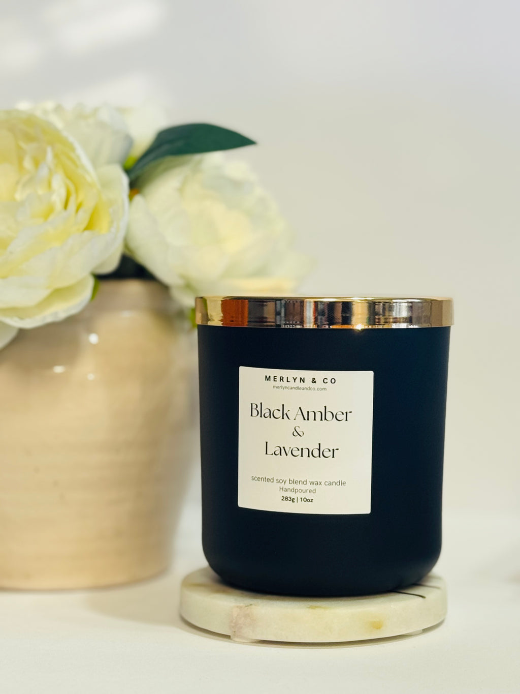 Black Amber + Lavender  cotton wick 10 oz