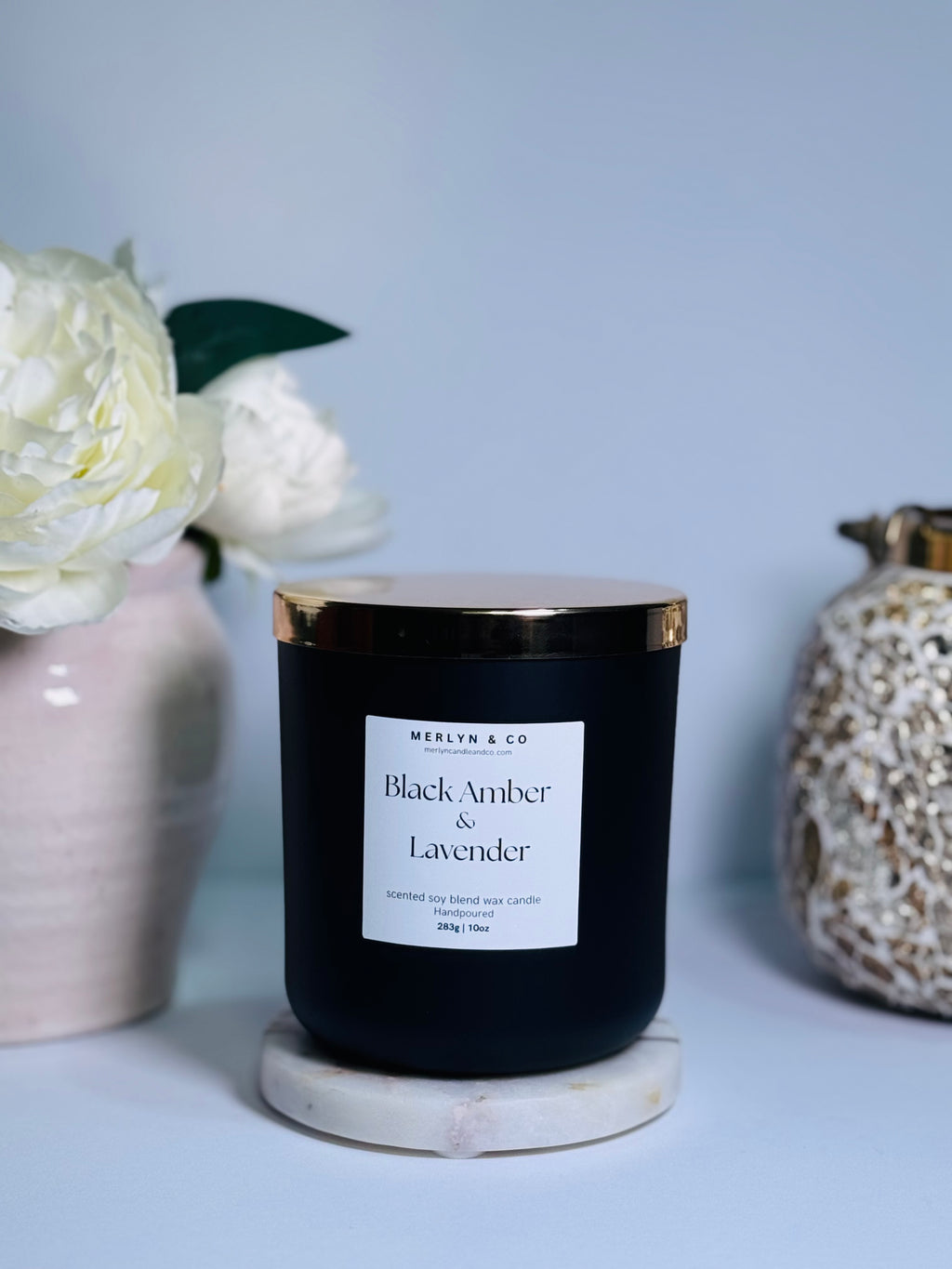Black Amber + Lavender  cotton wick 10 oz